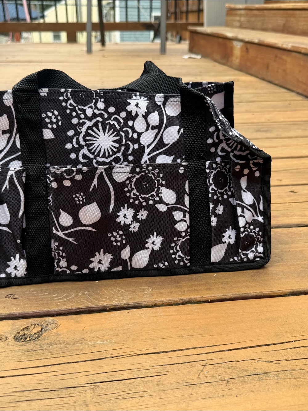 Black & White Floral Tote Organizer Bag
